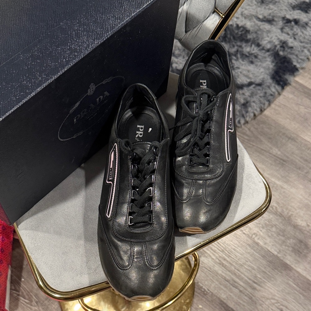 Prada Men's Black Leather Sneakers - Picture 4 of 14